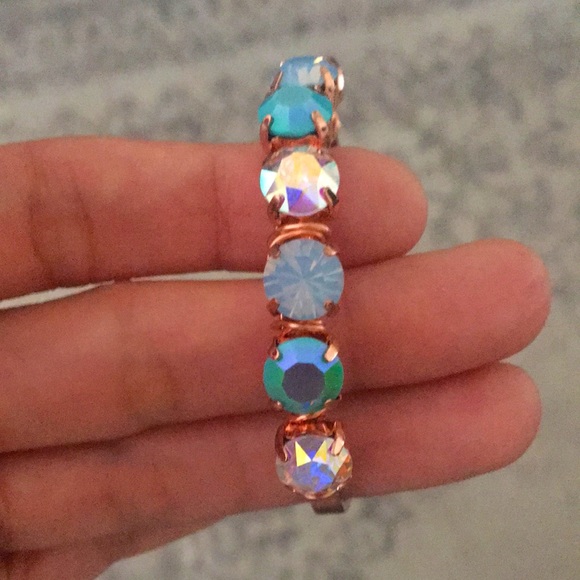 Raw Copper Iridescent Turquoise + Aurora Borealis Crystal Bracelet - Picture 7 of 16